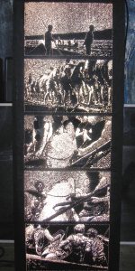 O.T., cinefoil perforated, light, wood, 106 x 23 cm